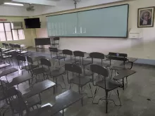 An empty classroom.